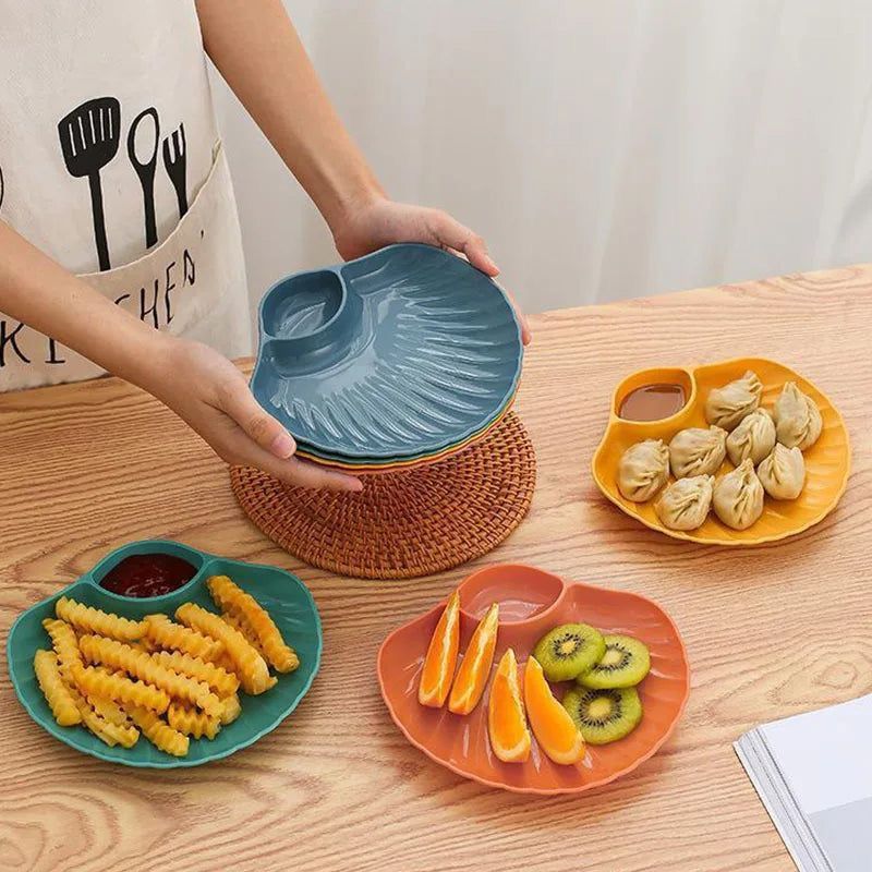 Dreamyhouse 4PCS PIRING KERANG PLASTIK 2IN1 PIRING MAKAN KECIL WADAH CEMILAN SHELL PLATE - Gambar 3