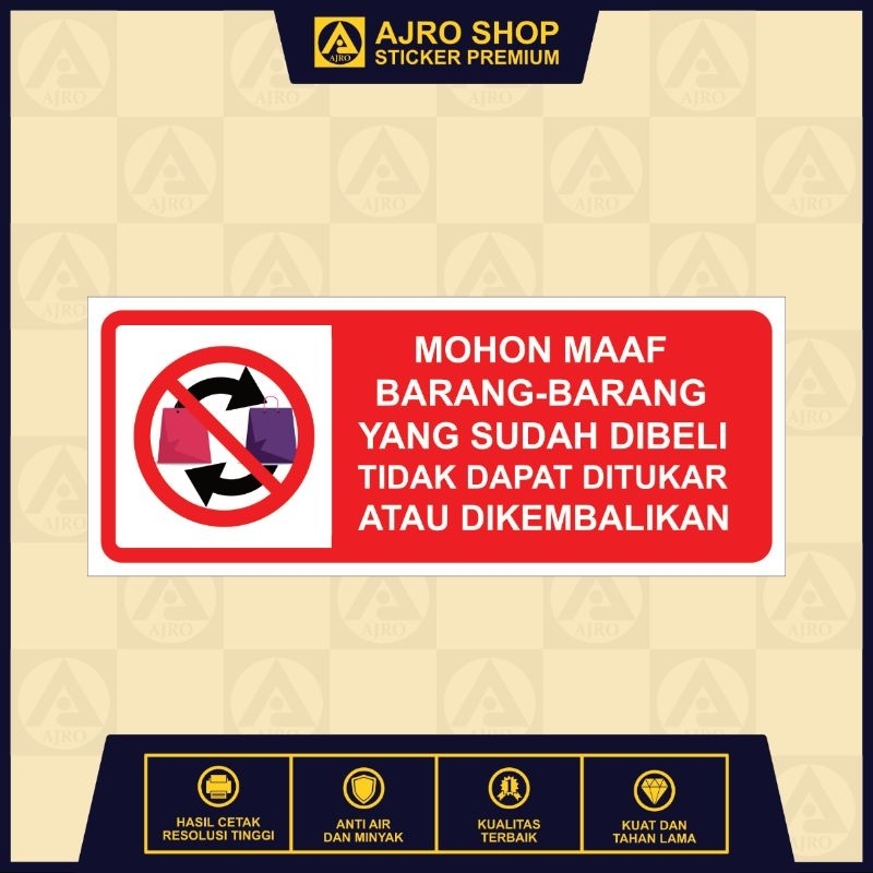 Stickers for purchased items cannot be exchanged or returned - Size ...