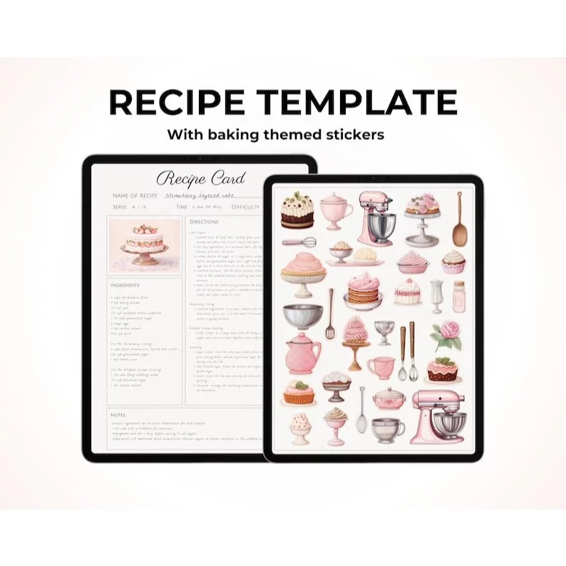 Good Notes Recipe Card Template with Baking Digital Stickers Set ...