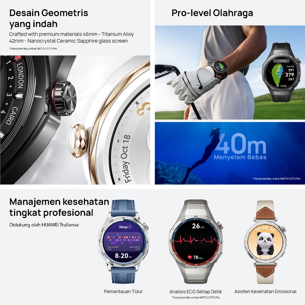 [8.8 s/d 20%*] HUAWEI WATCH GT 5 Series Smartwatch / Fashion Edge / Pro-Level Sports / Golf Courses Map / Up to 2-Week Battery Life - Gambar 2