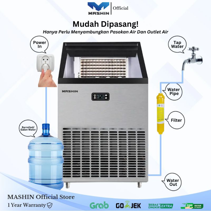 Mashin - Mesin Es Batu 120kg/24jam Komersial Ice Cube Maker Machine - Gambar 4