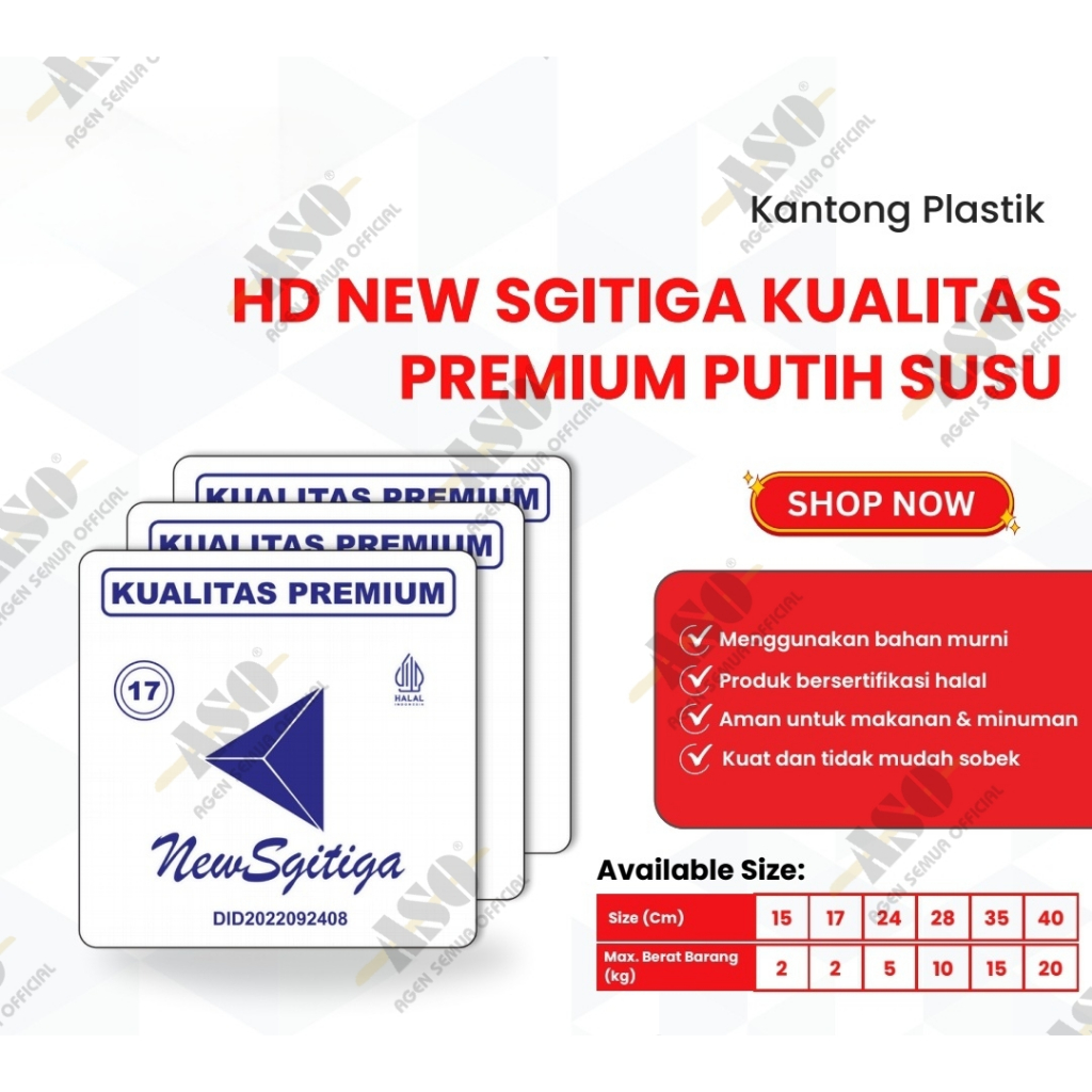 KANTONG PLASTIK SEGITIGA HD PREMIUM TEBAL MERAH PUTIH SUSU PROMO !!! - Gambar 4