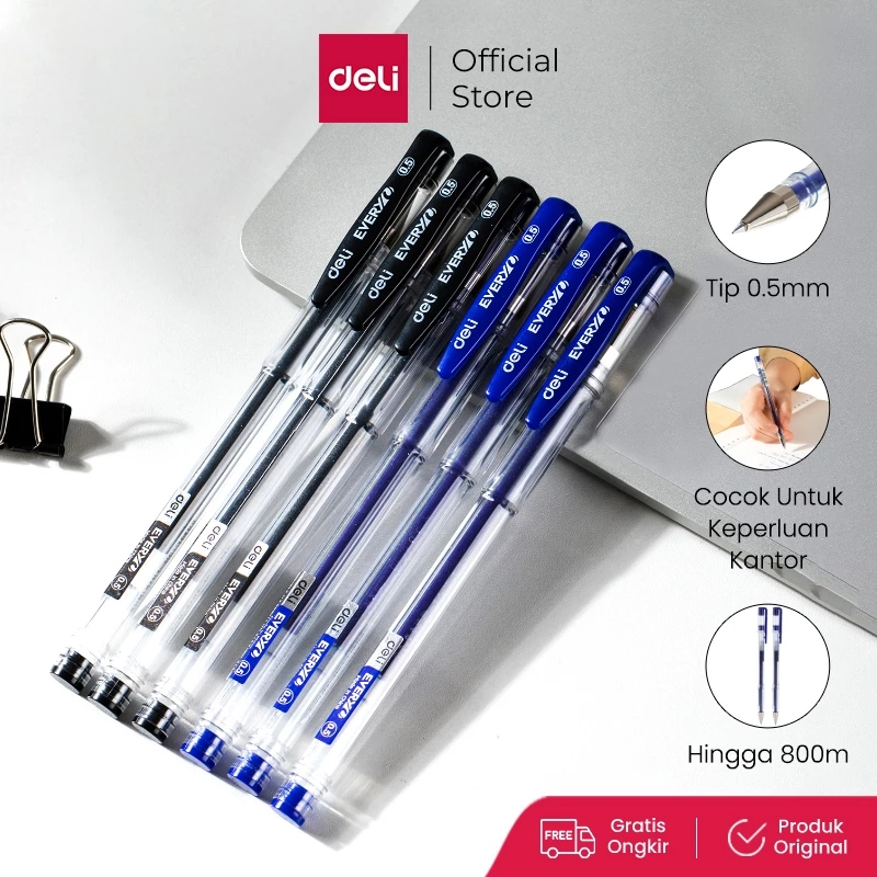 Deli Pulpen Gel / Gel Pen 0.5 mm Nyaman Digenggam EG65 3 6 12 pcs