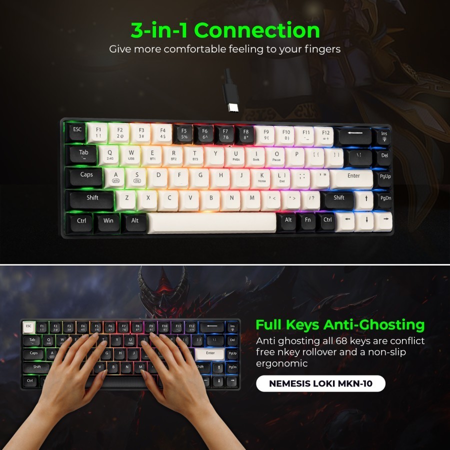 NYK Nemesis Loki MKN10 / MKN-10 Keyboard 3in1 Wireless Connection Hotswap 5-Pin - Gambar 3