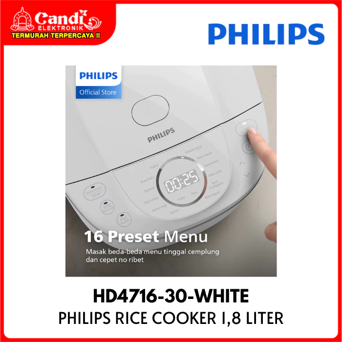 PHILIPS Rice Cooker Digital Penanak Nasi 1,8 Liter HD4716-30-WHITE - Gambar 4