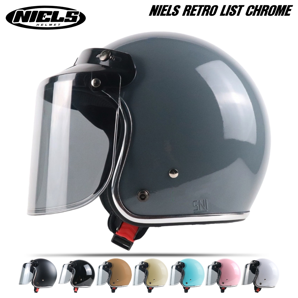 NIELS - Helm Bogo Retro List Chrome Dewasa Kaca Datar / Kaca Cembung SNI Motorcycle - Gambar 2