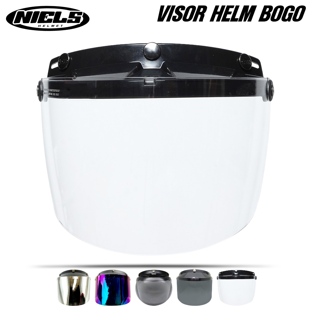 NIELS - Kaca Visor Helm Bogo Cembung Smoke / Datar Smoke Bening Silver Pelangi