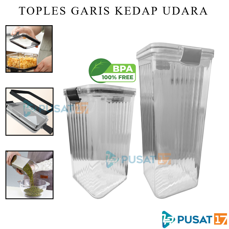 PUSAT17 TOPLES PENYIMPANAN SERBAGUNA MOTIF GARIS TOPLES KOTAK SIMPAN BUMBU SNACK KEDAP UDARA BPA FREE KONTAINER TEMPAT WADAH MAKANAN BUMBU DAPUR JAR BENING TOPLES BENING KUE KERUPUK