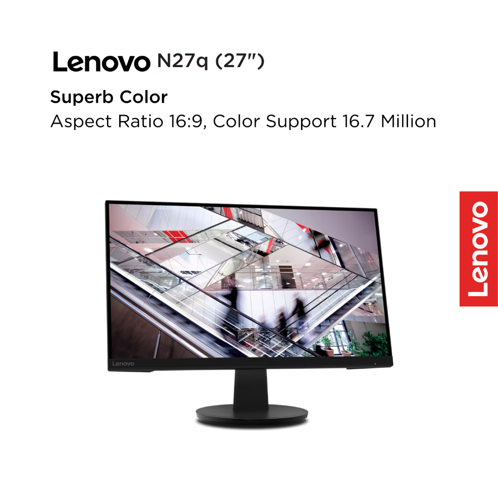 Lenovo Monitor N27q 27" QHD IPS 99% sRGB 90% DCI-P3 100Hz 300nits Antiglare NearEdgeless HDMI Tilt VESA Mount Low Blue Light N27 27inch Garansi Resmi 3 Tahun Original 67C2GAC1WW Black - Gambar 3