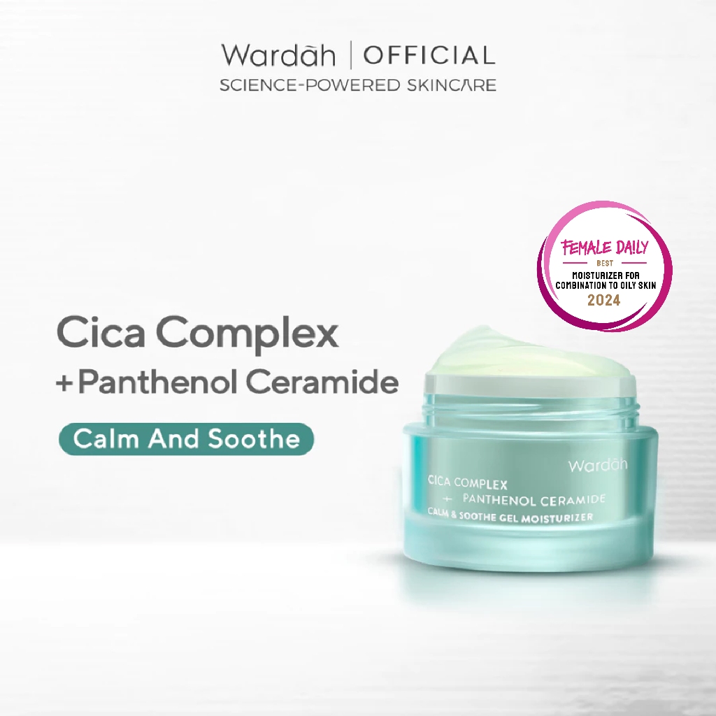 WARDAH Cica Complex + Panthenol Ceramide Calm & Soothe Gel Moisturizer 30 g - Pelembab Gel Ringan yang Meredakan Kemerahan & Kulit Reaktif, Memperbaiki Skin Barrier - Cocok untuk Kulit Berjerawat & Breakout (Calm Acne & Redness) - Skincare - Gambar 2