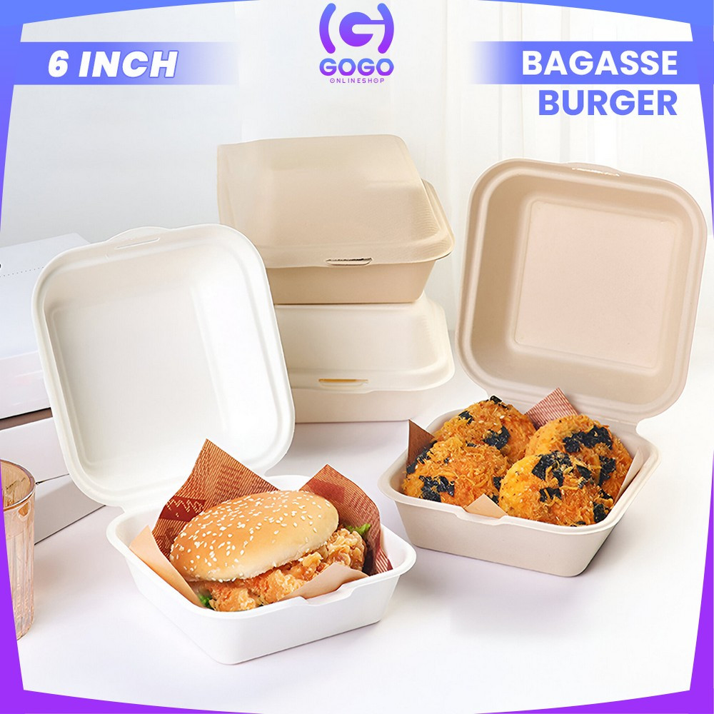 GOGO-C1100 Bagasse Box Fiber Cane Lunch Box Burger 6in Food Grade ...