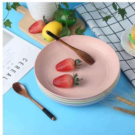 Dreamyhouse 4pcs Piring Makan Jerami Warna-Warni - Gambar 3