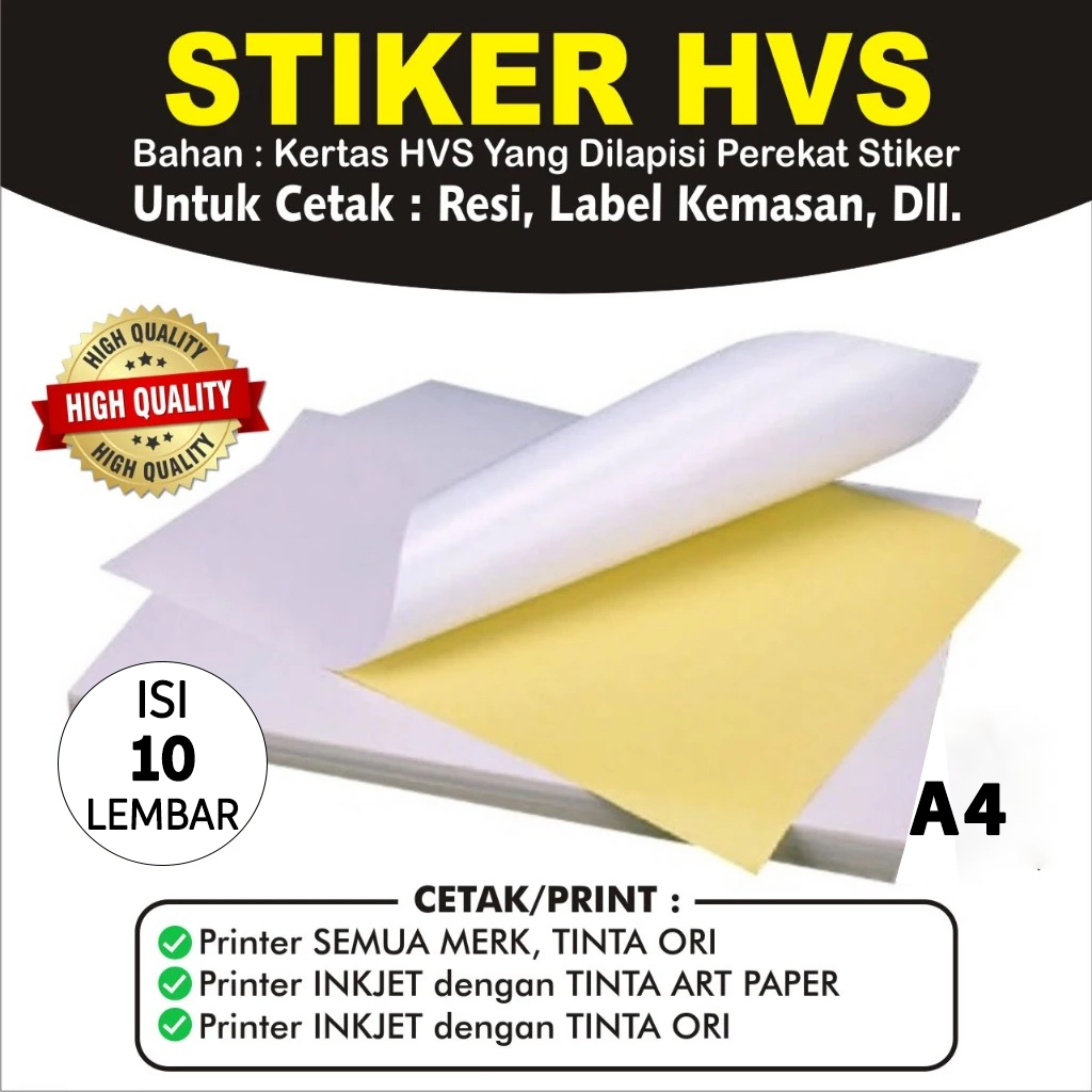 Hvs A4 Sticker contains 10 sheets / Doff Matte A4 Inkjet Sticker Paper ...