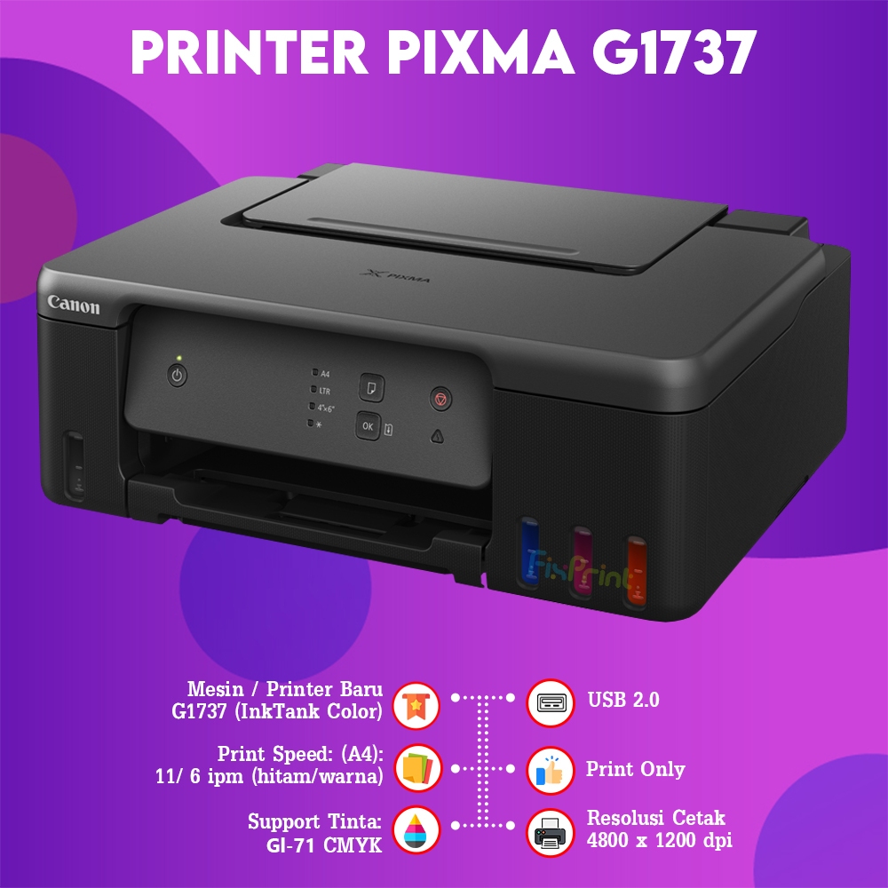 FixPrint Printer Canon PIXMA Ink Efficient G1737 Pengganti Printer G1010 G1020 / Canon Printer E470 Pengganti E410 All In One Colour A4 - Gambar 3
