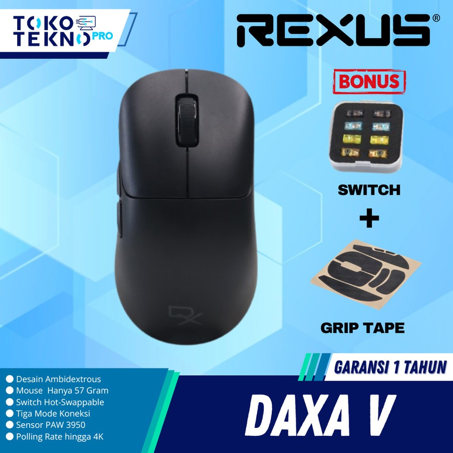 Rexus Daxa Air V / Daxa V / DXV9 / DX-V9 Triple Connection Hotswappable Switch Gaming Mouse PAW-3950