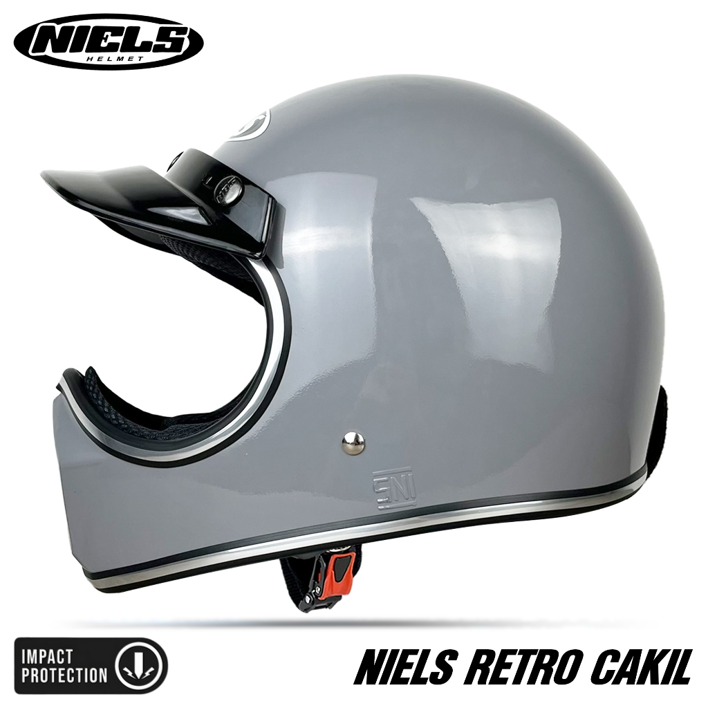 NIELS Cakil Helm Full Face Retro List Chrome Free Pet SNI - Gambar 3