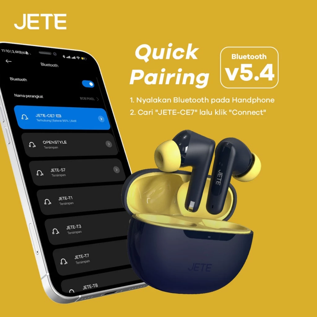 TWS Earphone Bluetooth JETE CE7 BT 5.4 24H Playtime Low Latency 50m/s- Garansi 2 Tahun - Gambar 4