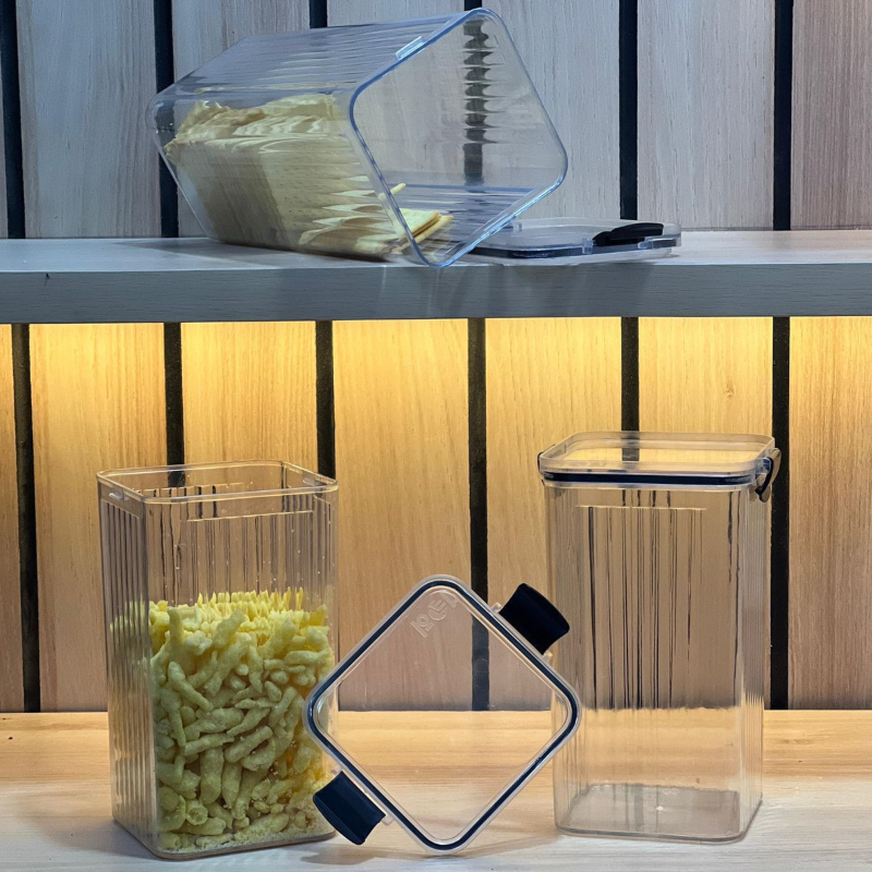 PUSAT17 TOPLES PENYIMPANAN SERBAGUNA MOTIF GARIS TOPLES KOTAK SIMPAN BUMBU SNACK KEDAP UDARA BPA FREE KONTAINER TEMPAT WADAH MAKANAN BUMBU DAPUR JAR BENING TOPLES BENING KUE KERUPUK - Gambar 2