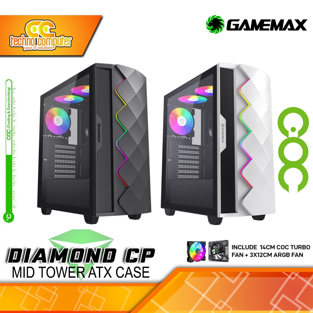 Gamemax DIAMOND CP CASING - Mid Tower ATX Case Tempered Glass (Free 3x ...
