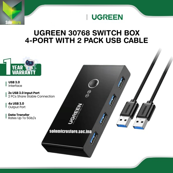 UGREEN (30768) USB 3.0 4-Port Switch Box With 2 Pack USB Male Cable ...