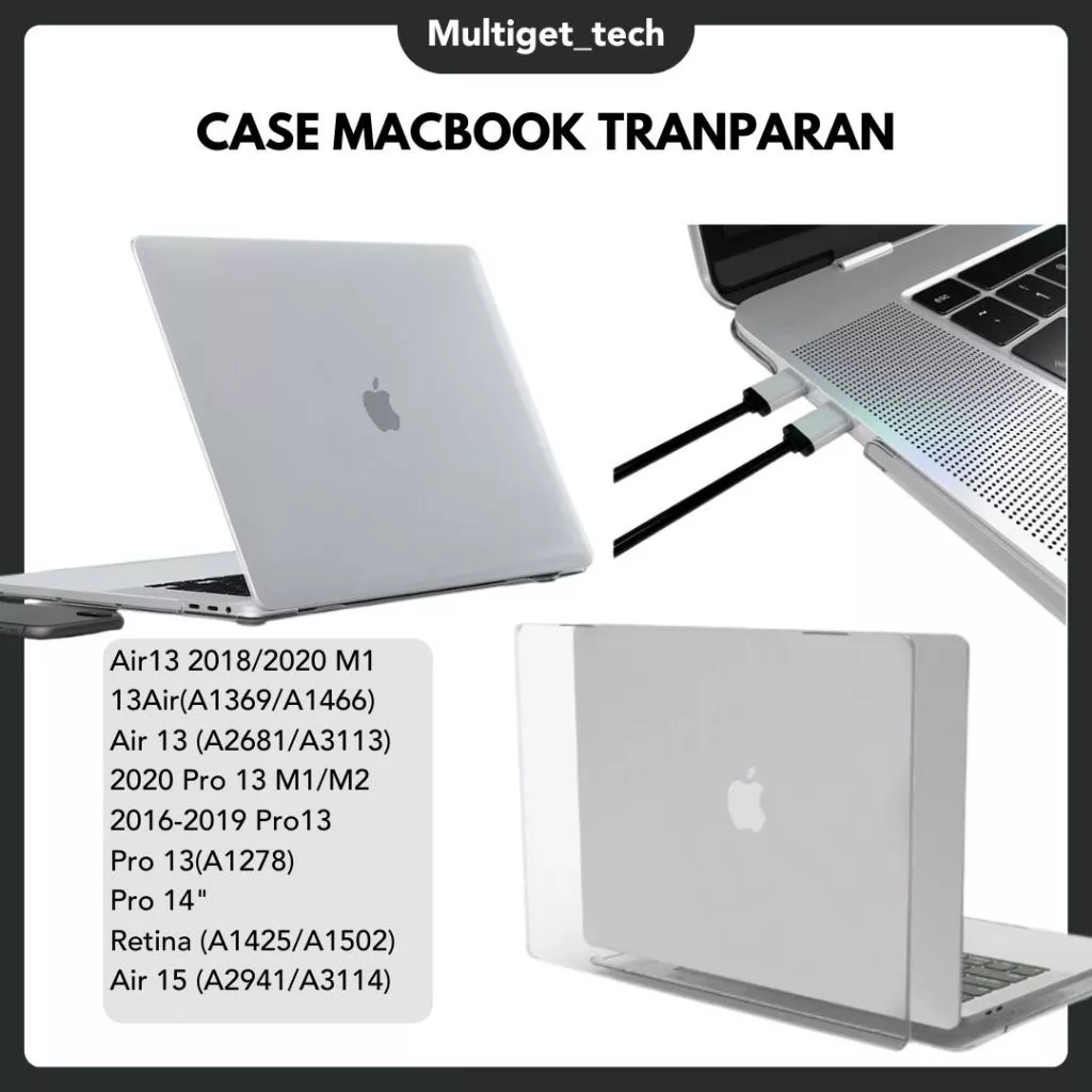 Case Macbook Tranparan Clear / Bening / casing pelindung mac book Air M1 Pro M1 M2 13 Inch 2020 2021