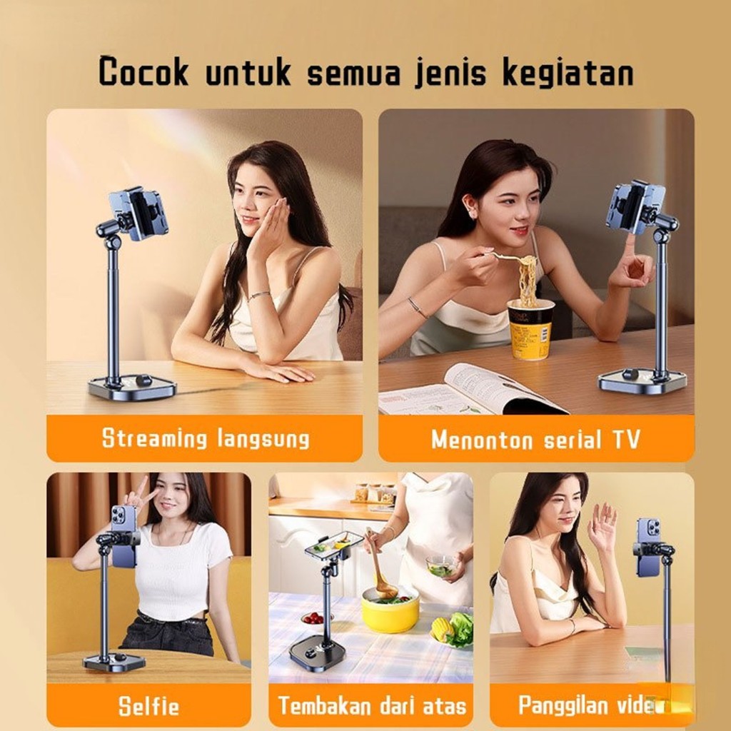 Product image Plokama DT80 Stand Holder HP Aluminum Desktop Stand HP Flexible Rotate 360 Phone Holder Desk Overhead Phone Stand Overhead Tripod Holder Handphone 9