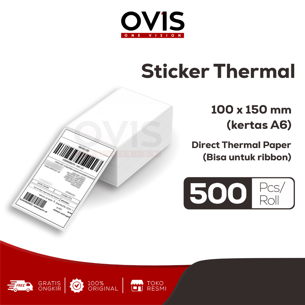 Label Stiker Resi Thermal Direct 100x150 mm OVIS Sticker Paper Kertas A6 10x15 cm Lipat