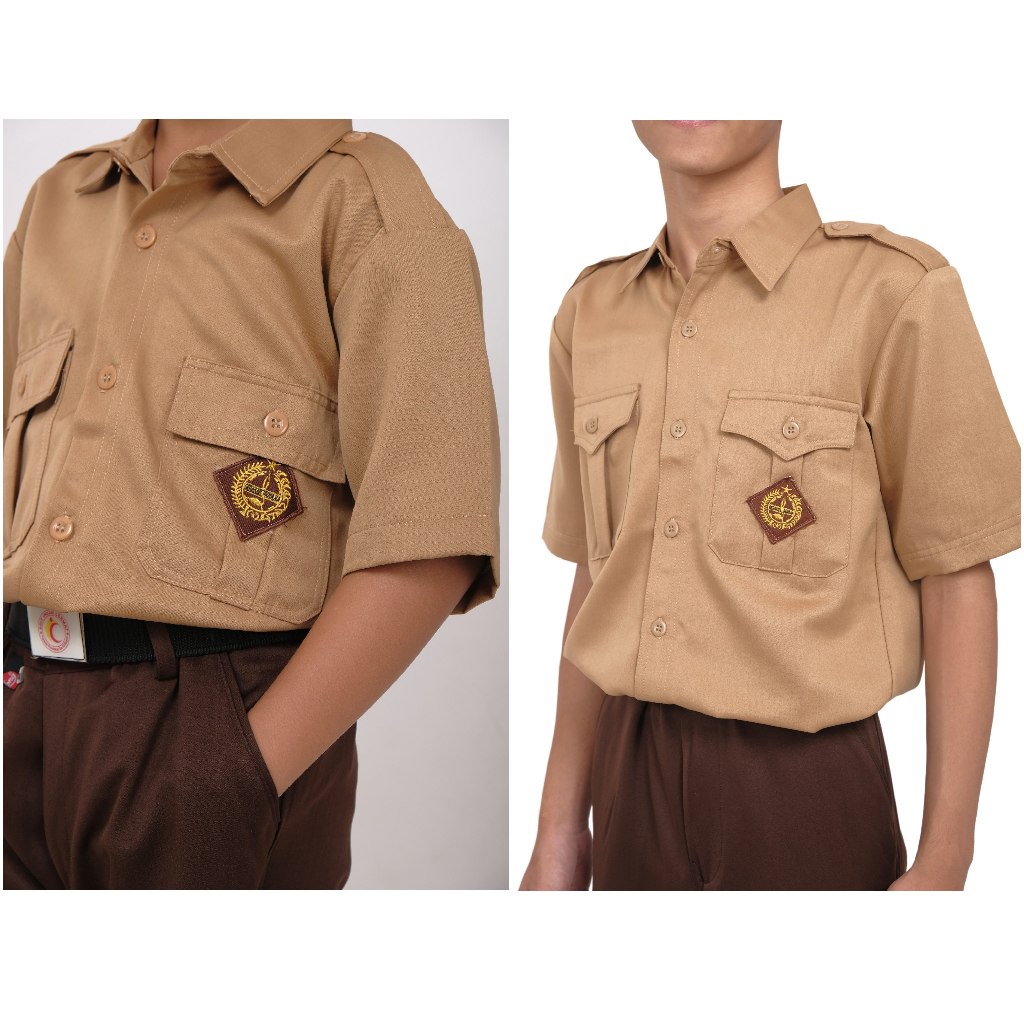SERAGAM PRAMUKA KEMEJA SD SMP SMA MI MTs MA WARNA COKLAT BAHAN PREMIUM TEBAL HALUS LEMBUT NYAMAN - Gambar 4