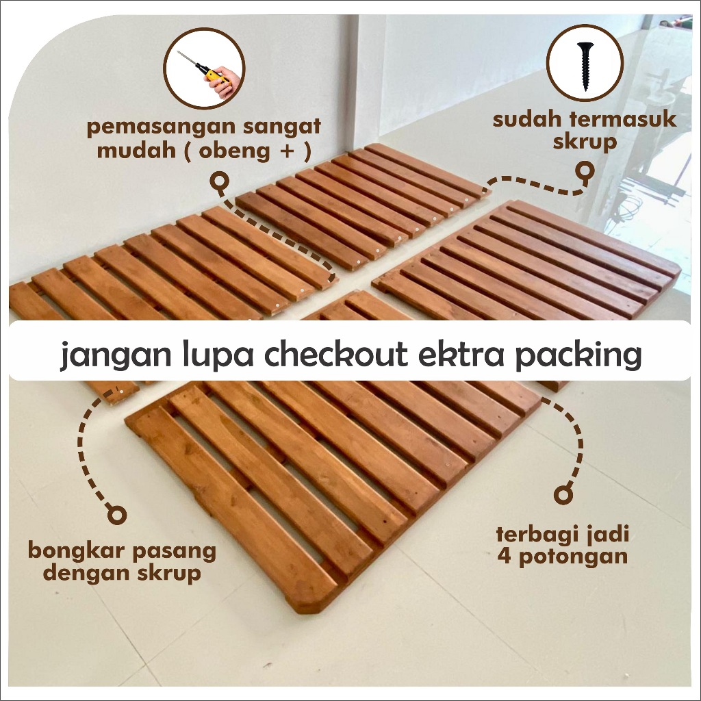 Dipan Palet Minimalis Jati Asli Alas Kasur 200x200 cm Finishing Anti Rayap - Gambar 4
