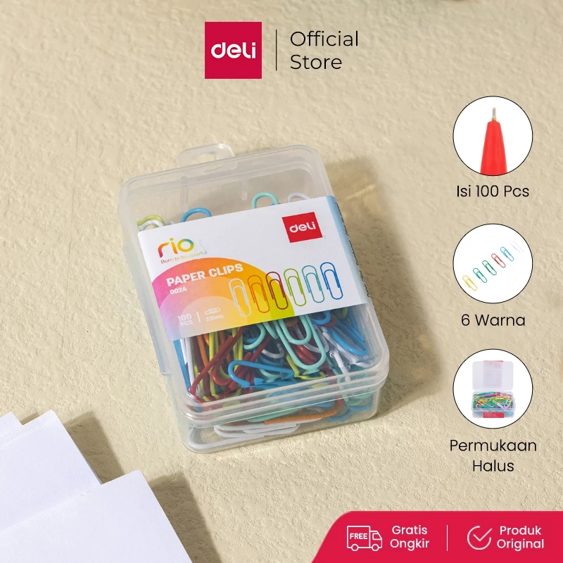 Deli Klip Kertas / Paper Clips / Kebutuhan Kantor - Multi Warna 29 mm E0024