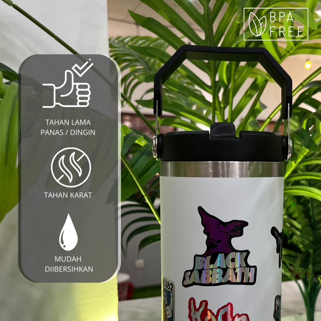 [WHITE] Tumbler Gangsta Handle Stainless Steel 900ML Vacuum Insulated 30 Oz Band Premium Quality foto 3