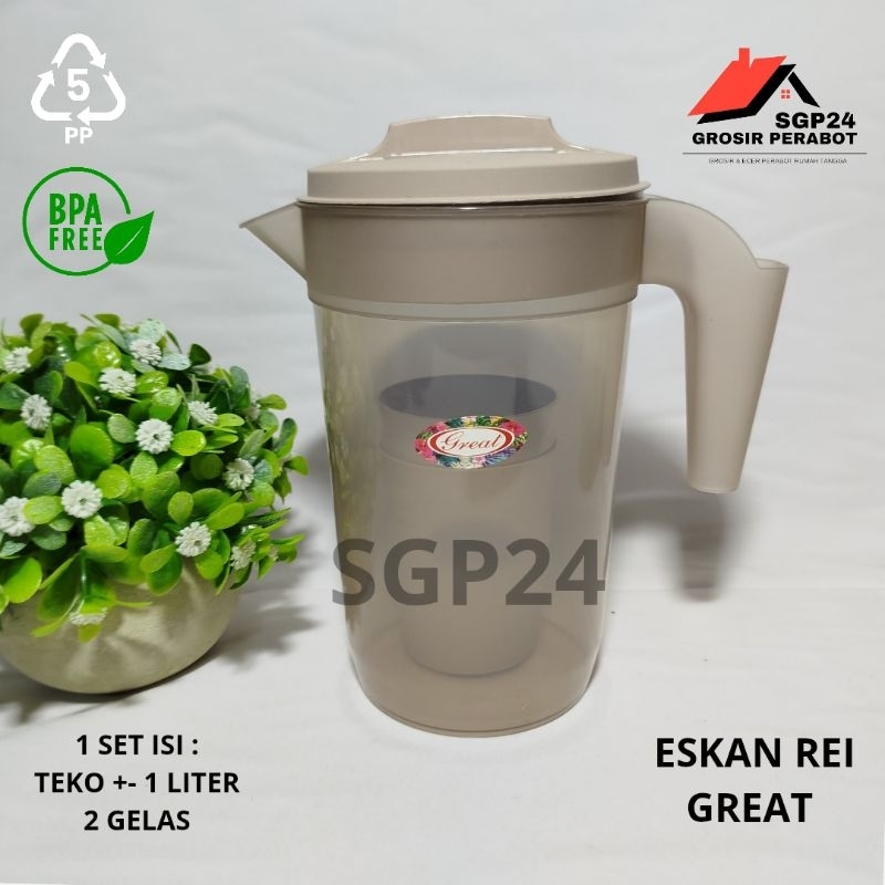 Eskan Plastik 3 in 1 Teko 1 Liter dengan 2 Gelas BPA Free - Gambar 4