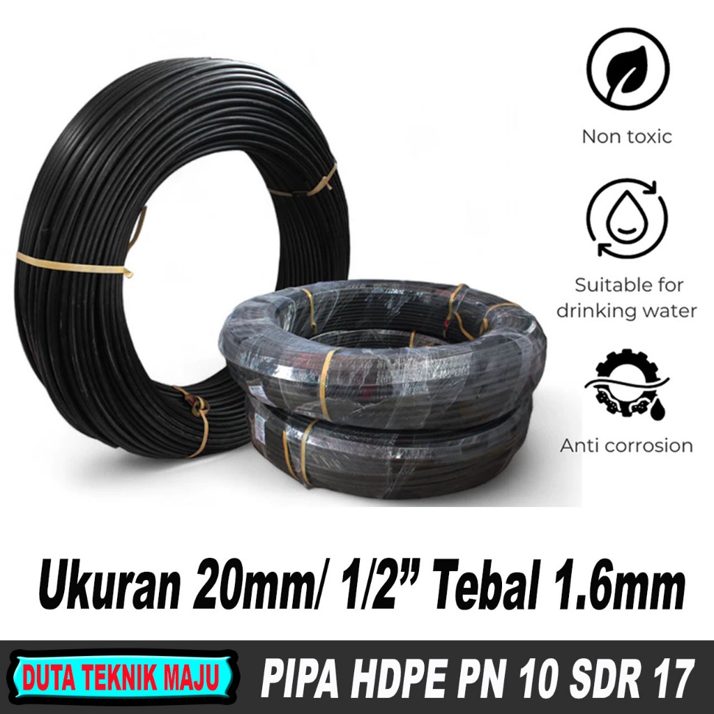 Pipa PE 1/2" 20 mm Pipa HDPE Pipa PDAM Selang PE 1/2 inch Pipa Hitam Selang Air Per Meter - Gambar 2