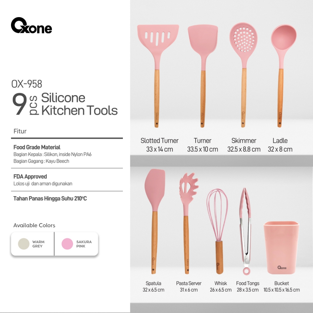 Oxone OX958 Spatula Silicone Kitchen Tools 9 Pcs Spatula Kitchenware - Gambar 2