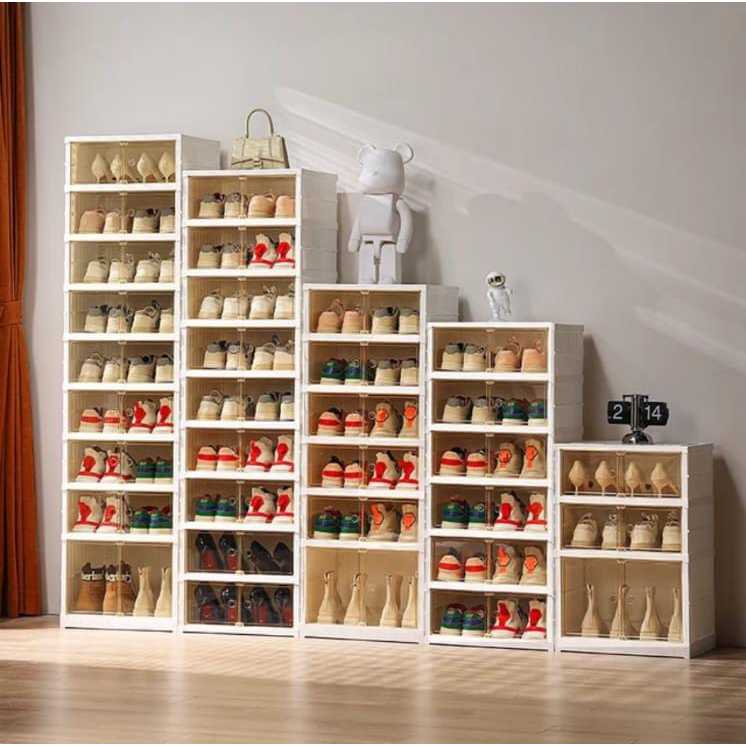 Folding Shoe Rack Stacking Plastic Shoe Cabinet Covered Transparent ...