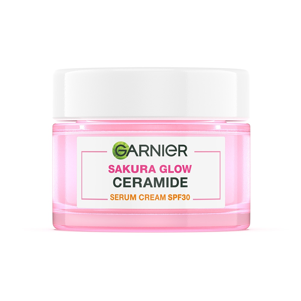 GARNIER Sakura Glow Ceramide Skin Barrier Tone Up Day Cream SPF 30 PA +++ 50 ml Cerah Merona Hydrating Moisturizer Tone Up Glowing Skincare - Krim Siang pelembab wajah pemutih wajah pinkish radiance - Gambar 2