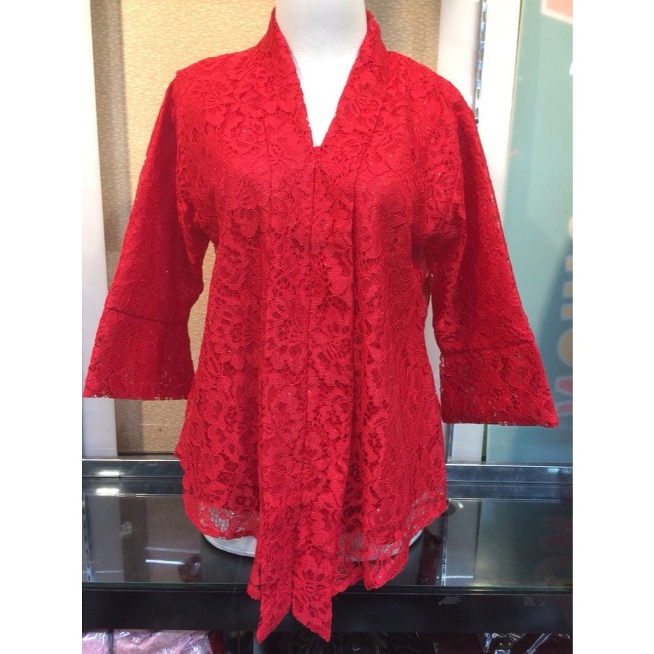 MERAH Modern Kularu Lace Floy Brukat Kebaya Top in Red and Other Colors ...