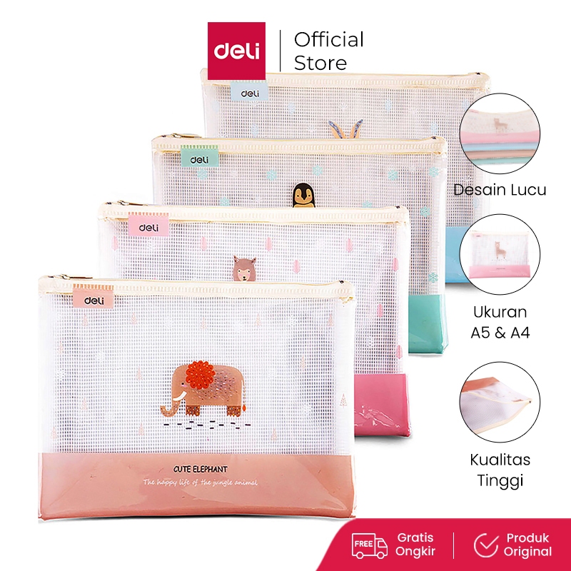 Deli Transparent Mesh Zipper Bag Map Pouch Tas Resleting Jala A4 5990