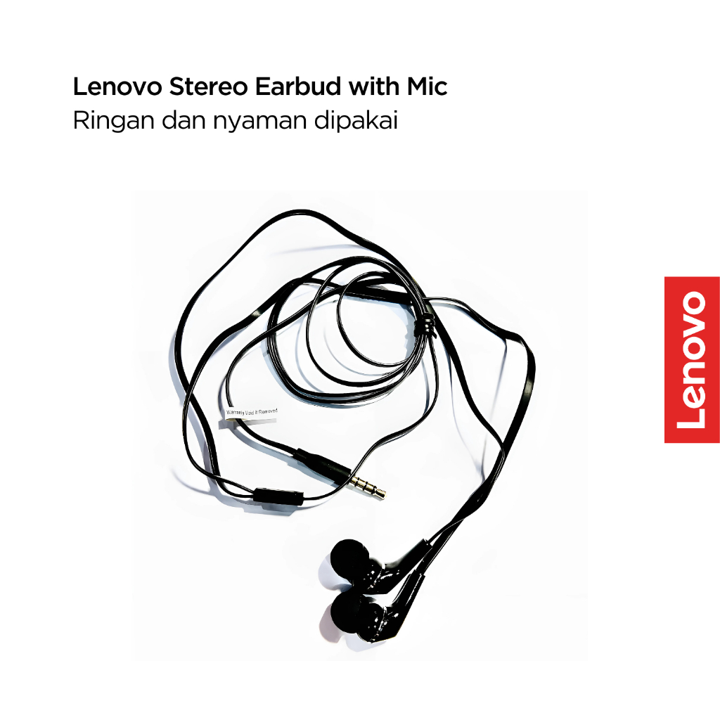 Lenovo Stereo Earbud with Mic LS118 Black Wired Earbuds Analog 3.5mm Garansi 1 Tahun - Gambar 3