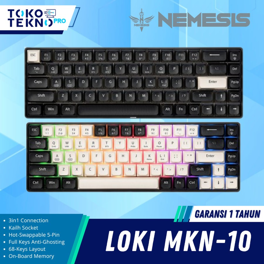 NYK Nemesis Loki MKN10 / MKN-10 Keyboard 3in1 Wireless Connection Hotswap 5-Pin