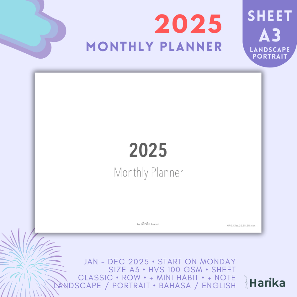 Monthly Planner 2025 | A3 | Sheet / Calendar | Shopee Singapore