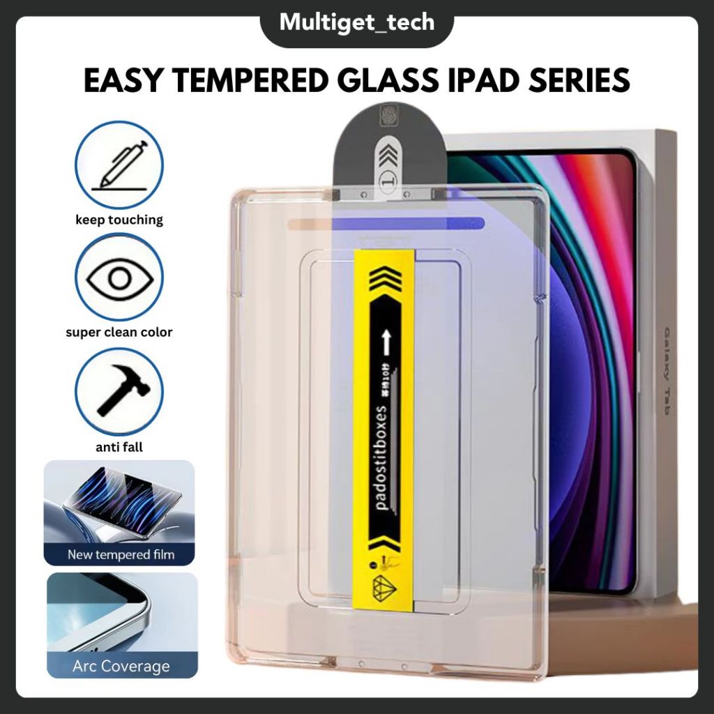 Easy to Install Tempered Glass Anti Ribet for iPad Gen 7/8/9/10 Pro 11" iPad Air4 Air5 Gen 5/6 Air1/2 Mini 1/2/3 Air 6 Antigores Super Fit Mudah Dipasang