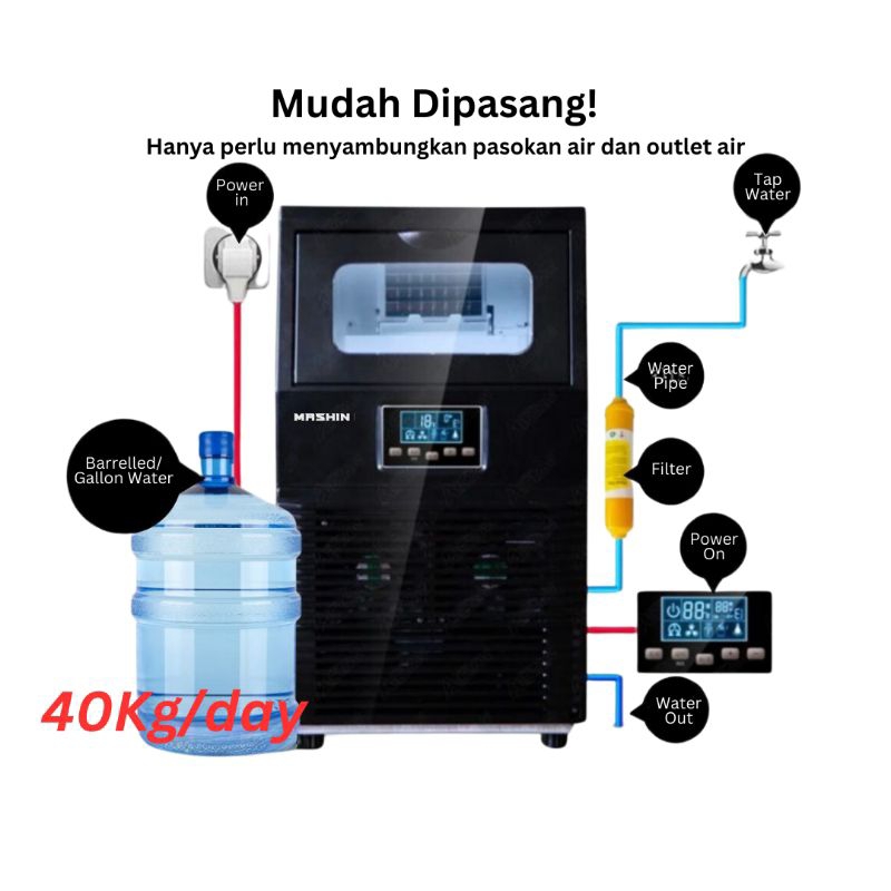 Mashin - Mesin Es Batu 40kg/24jam Ice Maker Machine - Gambar 4