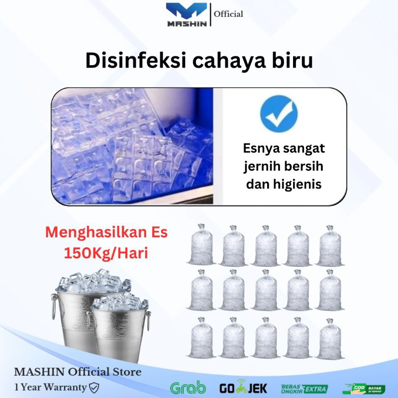 Mashin - Ice Maker Kapasitas 150kg/24jam Mesin Pembuat Es Batu Kristal Ice Cube Machine 40-150kg/day - Gambar 2