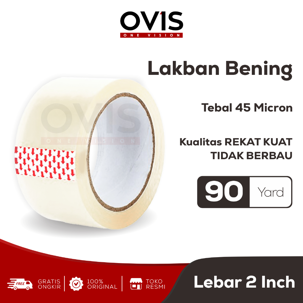 Lakban Isolasi 2 Inch x 90 Yard Coklat Dan Putih Bening Clear Transparan OVIS - Gambar 2