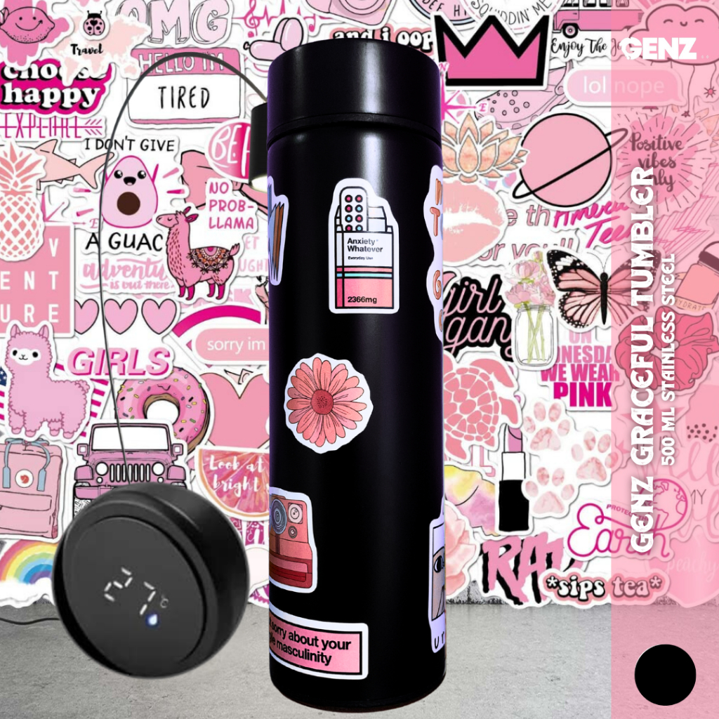 Genz Tumbler Premium Stainless Steel (BLACK PINK) 500Ml LED TEMPERATUR