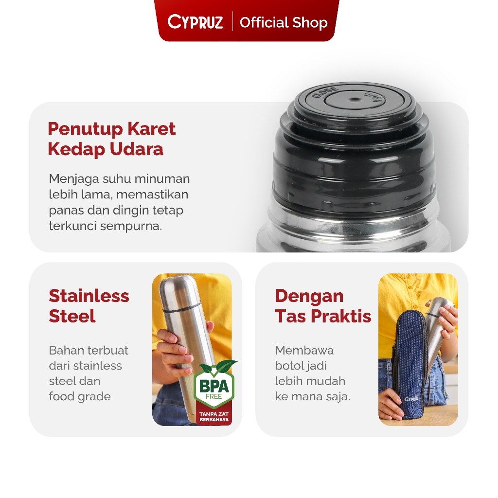 Cypruz Botol Minum Stainless Tahan Panas dan Dingin 1 Liter - Gambar 2
