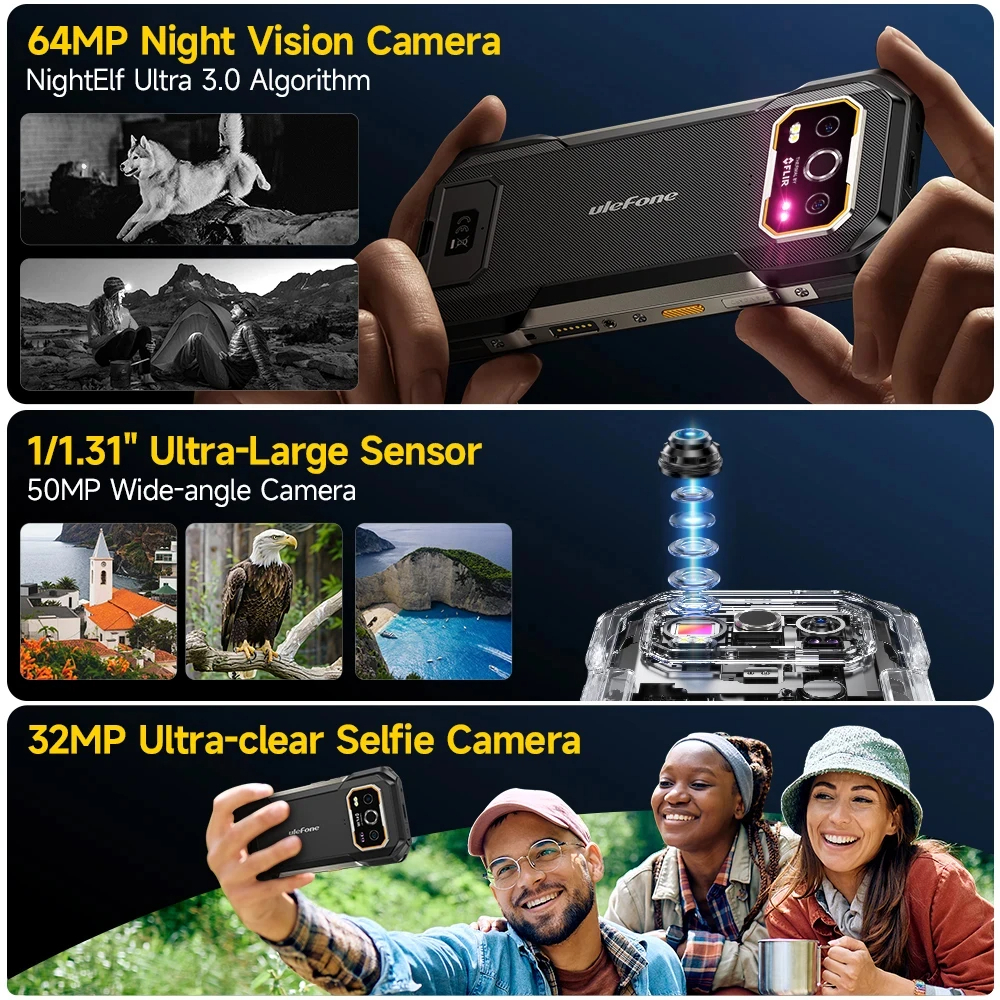 Ulefone Armor 27T Pro Plus 5G 24GB 256GB Thermal Imaging Rugged Phone 10600mAh Android 14 50MP 64MP 6.78" - Gambar 3