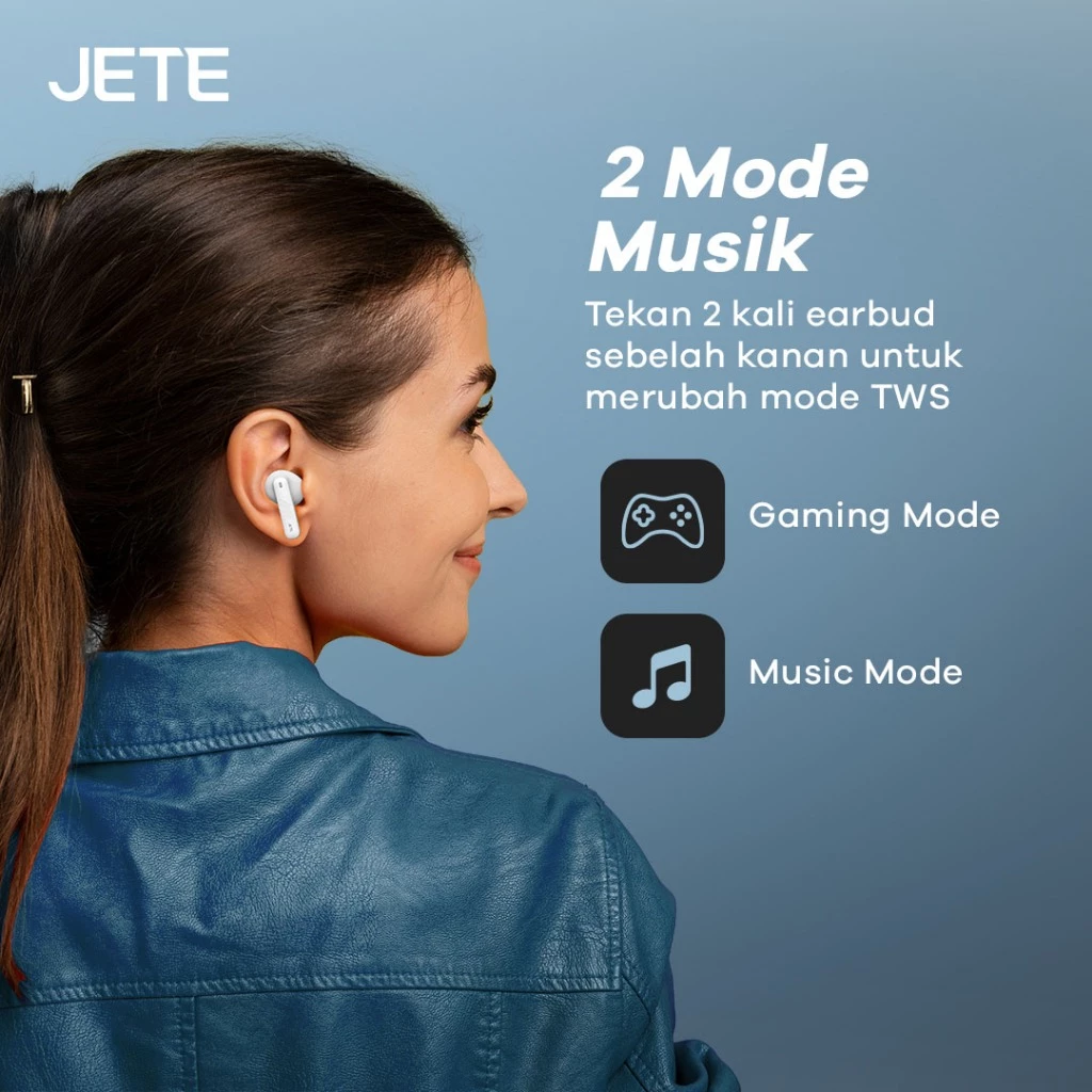 TWS Bluetooth ENC with 4 Mic JETE T15 BT 5.4 IPX5 Playtime 24H - Garansi 2th - Gambar 3