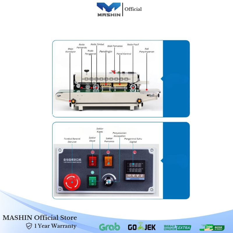Mashin - Continous Band Sealer Mesin Segel Plastik Kemasan FR-900 Luxury Otomatis - Gambar 4